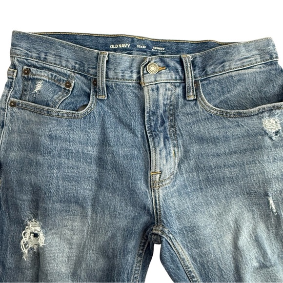 Old Navy Skinny Built-In Flex Blue Men’s Jeans 32x32 Pants Distressed - Picture 3 of 13
